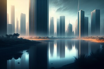 city skyline at sunset ai generative