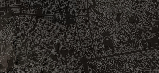 Urbanisme et territoire - plan cadastral avec limites de parcelles et bâtiments du centre ville d'une métropole sur fond noir