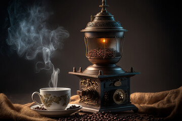 Cup of hot coffee, professional studio shot. Generative AI illustration.