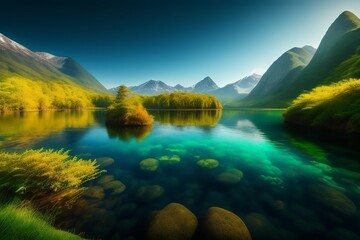 landscape with lake ai generative