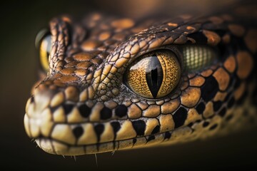 Obraz premium Close-up shot of a snake's head scales and eyes. Generative AI.