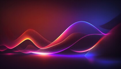 abstract black background with pink blue neon wavy line glowing in ultraviolet spectrum