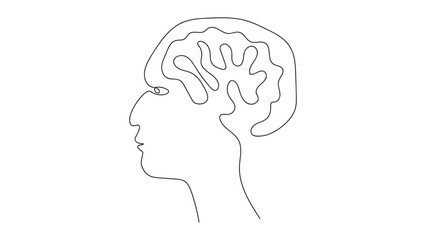 Continuous one line drawing of brain. Vector