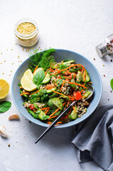 Green Buckwheat Salad with Spinach, Herbs and Vegetables, Vegetarian Meal
