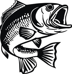 Fishing bass logo icon, fish perch icon, on isolated background, Vector illustration SVG