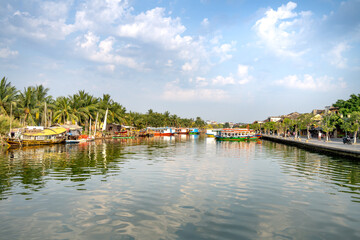 Obraz premium A boatings harbor serving tourists in the ancient town of Hoi An, Quang Nam Province, Vietnam