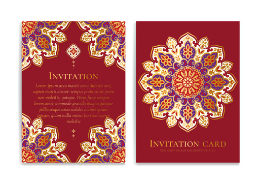 Luxury invitation card design with vector mandala ornament pattern. Vintage template. Can be used for background and wallpaper. Elegant and classic vector elements great for decoration.