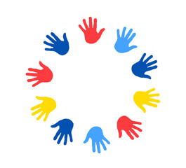 World autism awareness day. Colorful puzzle hand design sign. Symbol of autism. Medical flat illustration. Healthcare