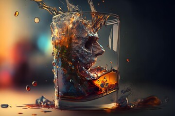 Say No to Alcohol - Powerful and Impactful Whiskey Glass Illustration - AI Generated