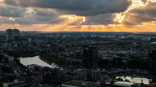 Cloudy sunset Rotterdam west timelapse