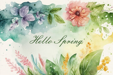 Greeting card flowers. Watercolor. Hand painting.. lettering calligraphy season spring hello happy hand drawing watercolor pencil. Generative Ai technology.