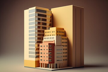 Nobody owns a real estate property that is a highrise, a multi story building, a miniature house model flat, and solid brown in color. Generative AI