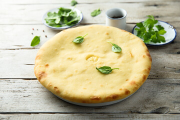 Savory pie with cheese, potato and spinach