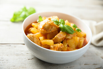 Homemade chicken curry with pineapple