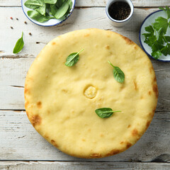 Savory pie with cheese, potato and spinach