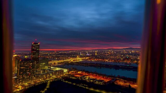 Drone Arial nature sunset view of the Prater Park,Vienna, Austria
