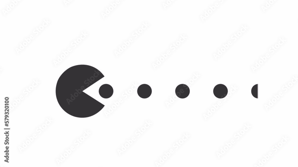 Fototapete animated circle eats dots loader. retro game. simple black and white loading icon. 4k video footage 