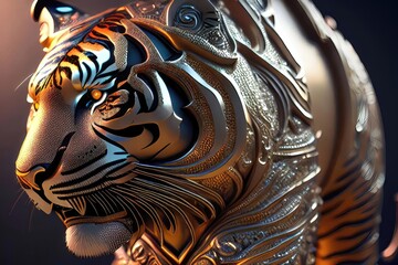 Fototapeta premium The Magnificent Majesty of a Bronze Tiger Sculpture