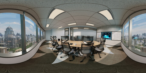 3d illustration spherical 360 degrees, a panorama of the room and interior design. office (3D rendering)	
