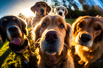 selfie of a group of dogs. ai generative