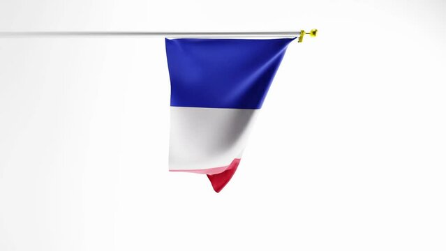 Flag of France waving in the wind on white background; 3D render vertical