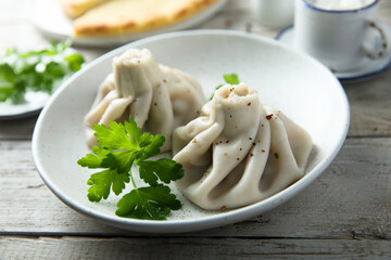 Traditional Georgian dumplings with black pepper