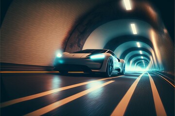 Obraz premium The future of electric autonomous taxi transport. running on the city. generative AI digital illustration