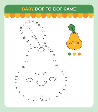 Dot-to-dot game for children, Fruit pear, Summer children game