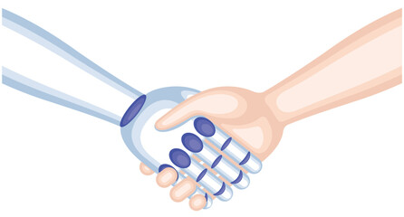 ロボットと人間の握手　テクノロジーと人類の協調のイメージ