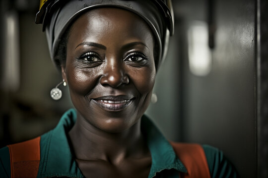 Generative ai portrait black woman oil worker posing looking camera