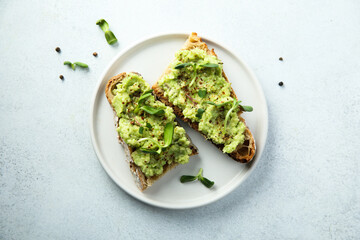 Healthy toast with mashed avocado