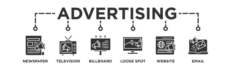 Advertising banner web icon vector illustration concept with icon of  Newspaper, Television, Billboard, Loose Spot, Website and Email