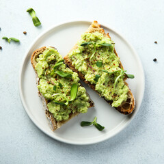 Healthy toast with mashed avocado