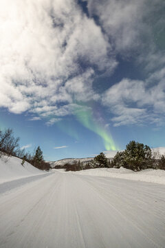 Aurora Borealis ( The Northern Lights ) In Winter Around Utsjoki, Finland