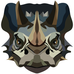 triceratops. The face of a wild lizard BC is depicted in vector style.Dinosaur.Bright image. Logo, illustration isolated on white background.