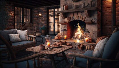 a cozy fire pit surrounded by comfortable seating. generative ai