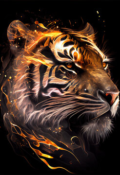 Tiger head print. AI render.