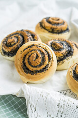 Poppy seed roll buns homa baked close up selective focus