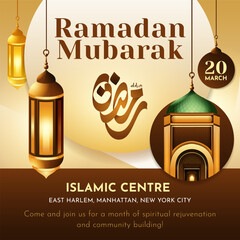 Ramadan mubarak greeting card design template and background