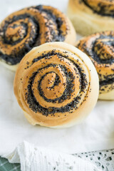 Poppy seed roll buns homa baked close up selective focus