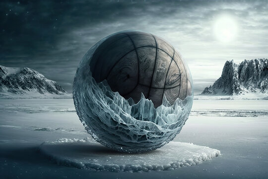 frozen basketball on a lake of ice, Generative AI