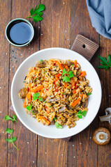 Wild Rice with Mushrooms, Asian Style Vegetarian Meal
