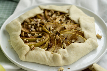 Rustick french apple tarte galette homemade fresh baked close up selcetive focus