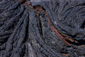 Texturas de los campos de lava en la isla grande de Hawaii.