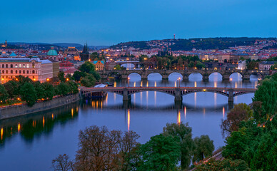 Fototapeta na wymiar Panoramic view on Vltava river and the bridges, Prague