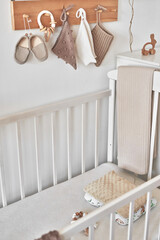 Nursery interior. Wooden toys in children's room