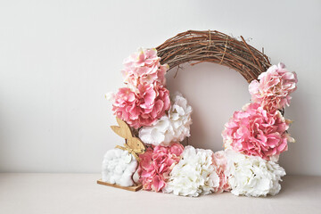 Happy Easter background. Easter wreath of flowers