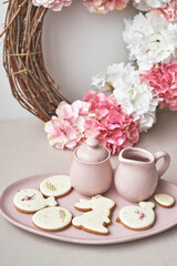 Happy Easter background. Easter gingerbread and decor