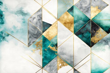 Abstract marble wallpaper gold turquoise and gray marble made with Generative AI