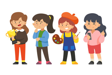 school student character, Back to school girls cartoon collection in college, university and graduate girl student student's education life vector 